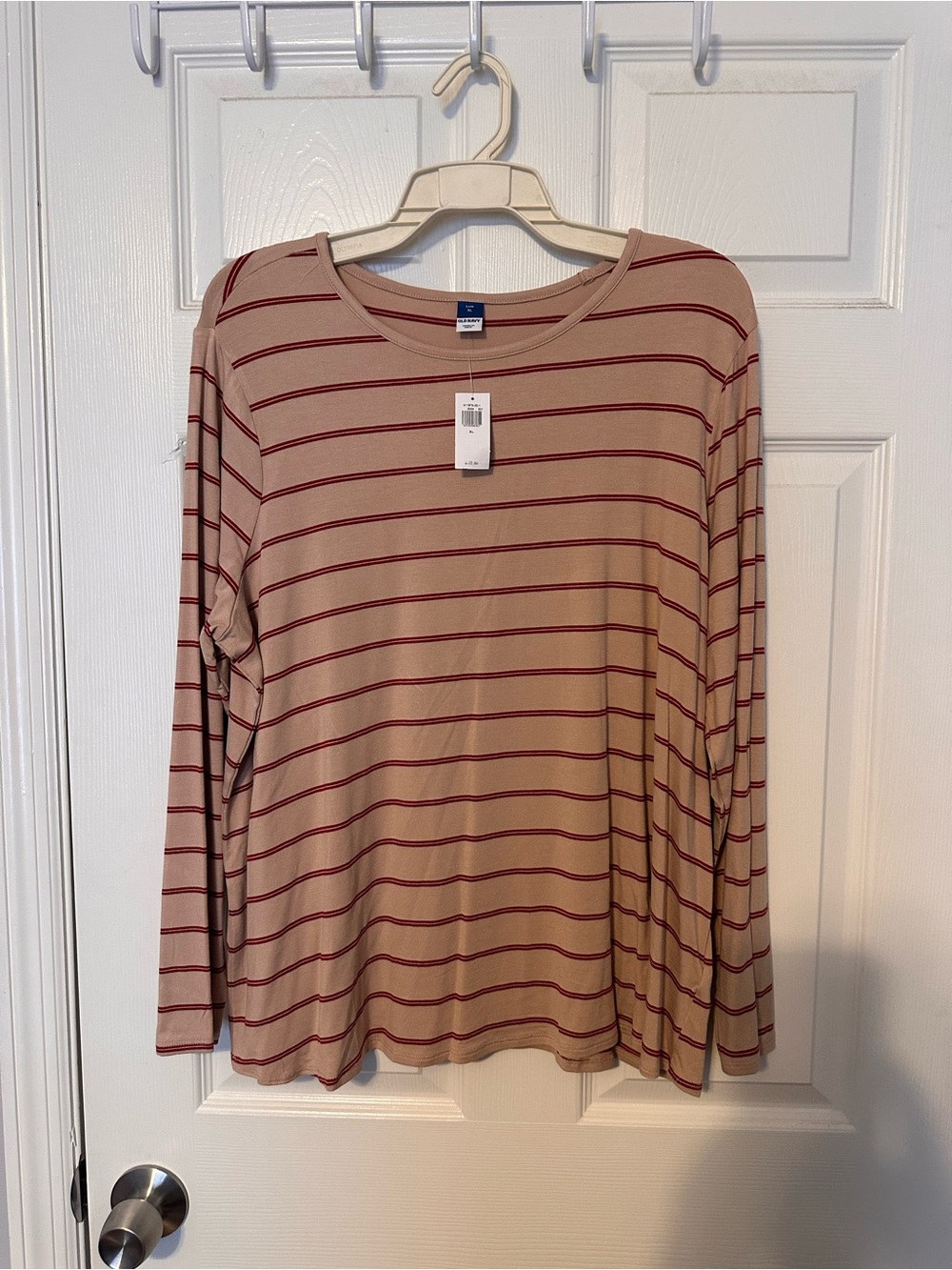 Old Navy Beige and Red Striped Long Sleeve Tee